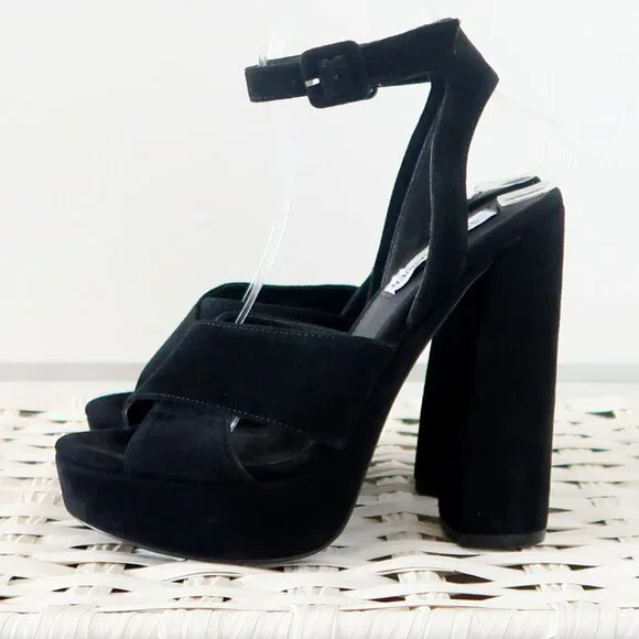 Steve Madden Jodi Black Suede Leather Platform Ankle Strap High Heel Sandals 7 - Picture 14 of 14